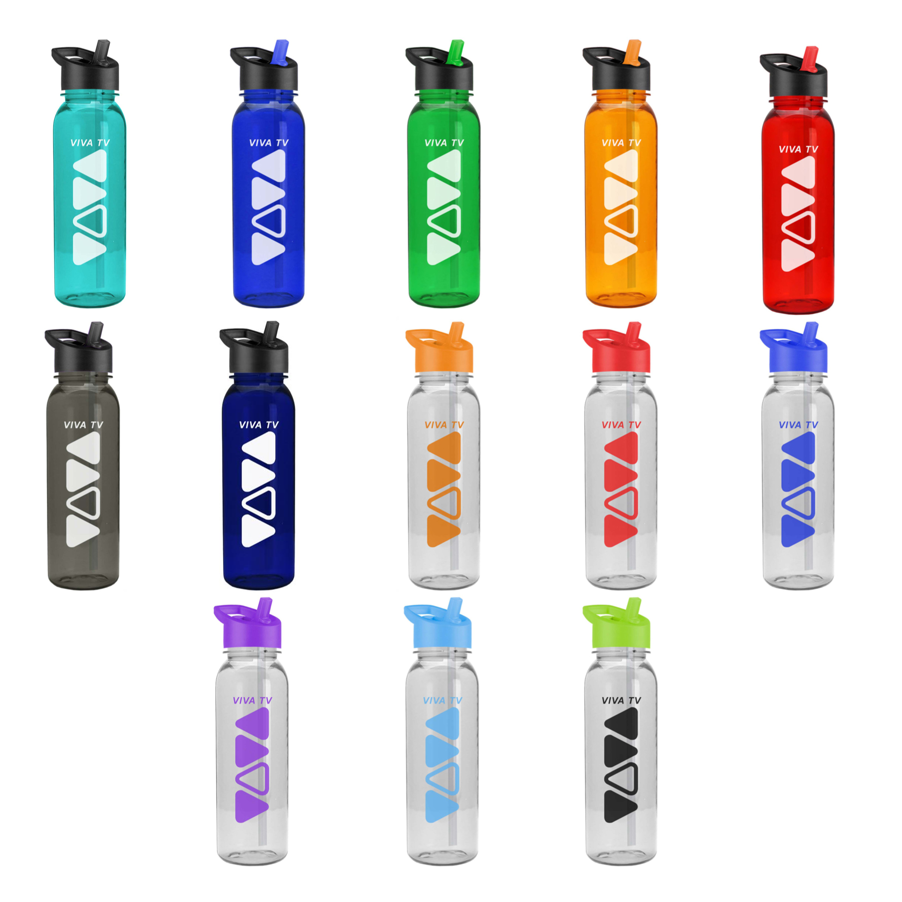 Custom Printed 24 Oz Tritan Sports Bottle Flip Straw Lid
