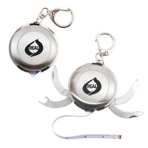 Multi Measuring Key Chain Promotional Multi-Tool with Light and 3' Tape Measure Keychain