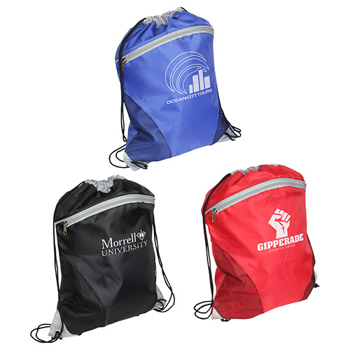 Imprinted Zip Front Mesh Drawstring Bag